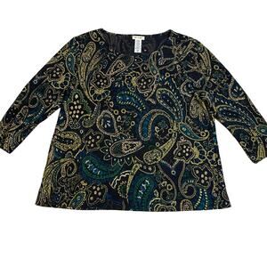 Anthropology brittany black blouse XL Paisley textured bold artsy‎ Colorful camp